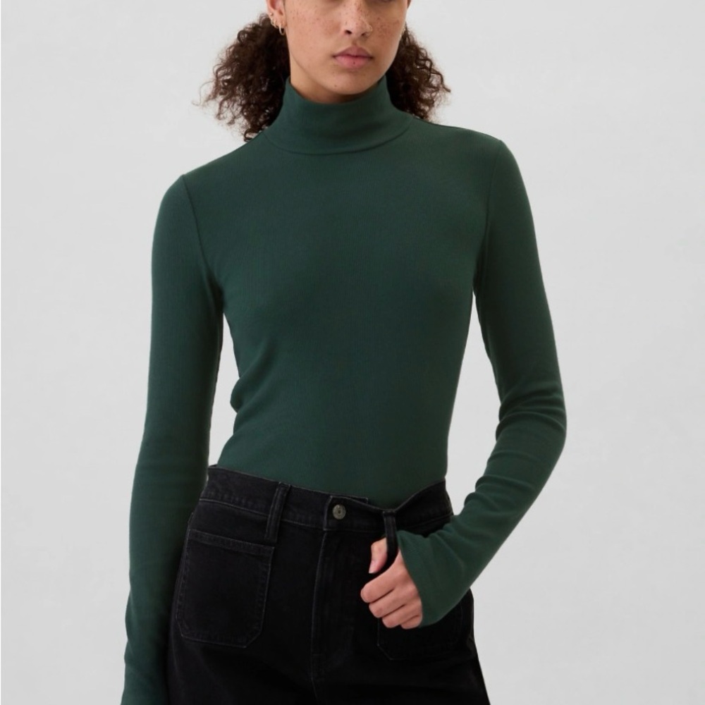 GAP Ribbed Turtleneck T-Shirt. Essex Green/ Large Long Sleeve Top - Picture 1 of 2